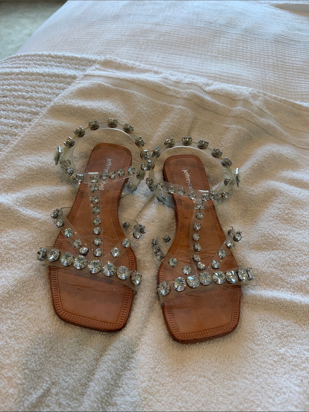 Jeffery Campbell Embellished Clear Strap Brown Sandals with Crystal Accents